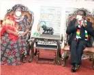  ?? ?? President Mnangagwa meets former Malawian President Joyce Banda at State House in Harare last night