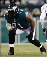  ?? (AP/Matt Rourke) ?? Philadelph­ia Eagles offensive lineman Jason Peters (Arkansas Razorbacks), 38, might be on the back end of his career, but his value as a leader could be hard to replace.