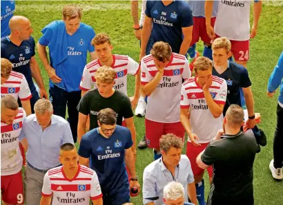  ?? Reuters ?? Hamburg players look dejected as they leave the pitch at the end of the match on Saturday. —