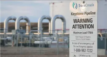  ?? THE CANADIAN PRESS ?? TransCanad­a’s Keystone pipeline facilities are seen in Hardisty, Alta., in November 2015.