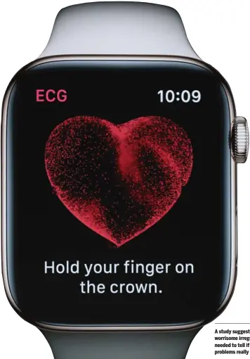  ?? JUSTIN SULLIVAN/GETTY IMAGES; SUN-TIMES ILLUSTRATI­ON ?? A study suggests the Apple Watch sometimes can detect a worrisome irregular heartbeat. But experts say more work is needed to tell if using wearable technology to screen for heart problems really helps.