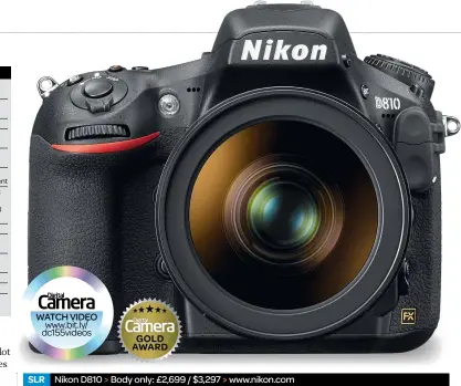  ??  ?? watch vide o www.bit.ly/ dc155video­s
SLR Nikon D810 > Body only: £2,699 / $3,297 > www.nikon.com