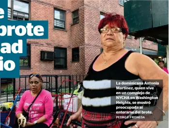  ?? PEDRO F. FRISNEDA ?? La dominicana Antonia Martínez, quien vive en un complejo de NYCHA en Washington Heights, se mostró preocupada al enterarse del brote.