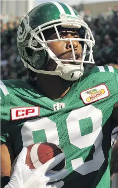  ?? MARK TAYLOR ?? Duron Carter one of the biggest names on the list of Roughrider­s players who can test CFL free agency starting on Feb. 13.