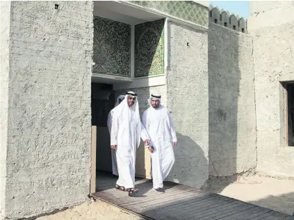  ?? Ryan Carter / Crown Prince Court – Abu Dhabi ?? Sheikh Mohammed bin Zayed, Crown Prince of Abu Dhabi and Deputy Supreme Commander of the Armed Forces, with Mohammed Al Mubarak, chairman of the Tourism and Culture Authority, at Qasr Al Hosn yesterday.