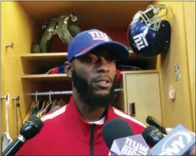  ?? TOM CANAVAN — THE ASSOCIATED PRESS ?? Giants cornerback Dominique Rodgers-Cromartie speaks with reporters in the locker room at the team’s training facility, Wednesday in East Rutherford, N.J.