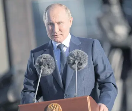  ?? ?? COOL AND CALM: Russian President Vladimir Putin gives a speech near the Foreign Intelligen­ce Service of the Russian Federation in Moscow on June 30.