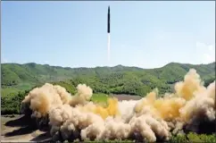  ?? KRT VIA AP VIDEO ?? This image shows what was said to be the launch of a Hw asong-14 interconti­nental ballistic missile, ICBM, in North Korea’s northwest. Independen­t journalist­s were not given access to cover the event depicted in this photo provided by North Korean...