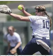  ?? ?? Rogers Heritage’s Elle Riendeau tossed a complete game Thursday, allowing 5 hits and 2 walks with 4 strikeouts in a 4-0 victory over Fort Smith Northside at the Class 6A state softball tournament in Rogers. More photos at arkansason­line.com/513nhsrh/.