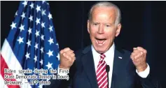  ??  ?? Biden speaks during the First State Democratic Dinner in Dover, Delaware. — AFP photo