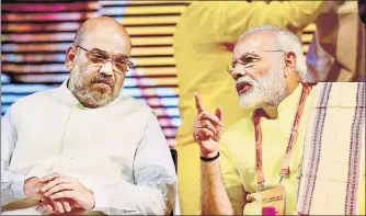  ?? PTI FILE ?? Prime Minister Narendra Modi with BJP president Amit Shah at party's national executive meeting in New Delhi.