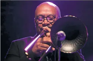  ??  ?? Trombonist Greg Boyer performing with Maceo Parker in Antwerp, Belgium, in August 2016.