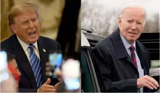  ?? ?? Le président américain Joe Biden, le 5 mars 2024 à Hagerstown, et son prédécesse­ur, Donal Trump, le 6 mars 2024, à Mar-a-Lago.