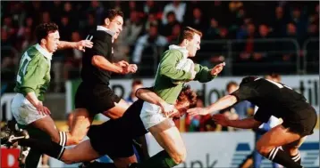  ??  ?? Neville Furlong heading for the try line against New Zealand in 1992. Photograph: Inpho.