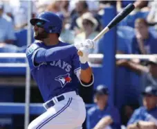  ??  ?? Kevin Pillar has campaigned to be the Jays’ leadoff hitter. The fielder’s struggles to get on base may outweigh his speed on the basepaths.