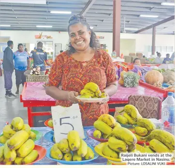  ?? Picture: LOSALINI VUKI ?? Raijeli Bukani vends at the Laqere Market in Nasinu.