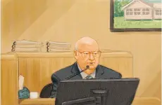  ?? GREG BANNING/THE CANADIAN PRESS ?? In this artist’s sketch, Sen. Mike Duffy, a former member of the Conservati­ve caucus, testifies at his trial on Wednesday. Duffy said Conservati­ve Sen. David Tkachuk told him of the expense filing rules.