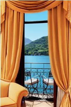  ??  ?? Opening image: The Grand Hotel Tremezzo.
Clockwise from left: Lake views from the rooms; Dining views to Lake Como; Lakeside gardens of Villa Sola Cabiati; TSpa Infinity Pool.