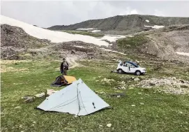  ?? RALPH VARTABEDIA­N Los Angeles Times ?? Our camp site near Kari Lake, at about 10,000 feet elevation in Armenia.