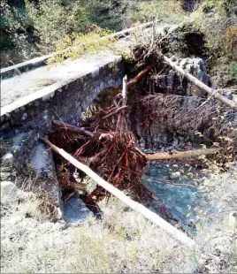  ?? (Photos DR) ?? Un pont fragilisé, consolidé avec des étais de fortune.