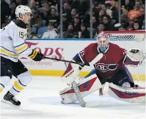  ?? G A RY WI E P E RT/ T H E A S S O C I AT E D P R E S S ?? Montreal Canadiens goaltender Mike Condon might have to wear smaller equipment in the future if the NHL decides that is the way to go to generate more scoring.