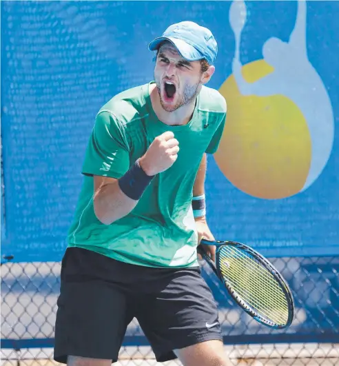  ?? Picture: ANNA ROGERS. ?? LATE ENTRANT: Jacob Grills beat American Dusty Boyer on Friday to reach the Cairns Tennis Internatio­nal semi-final.