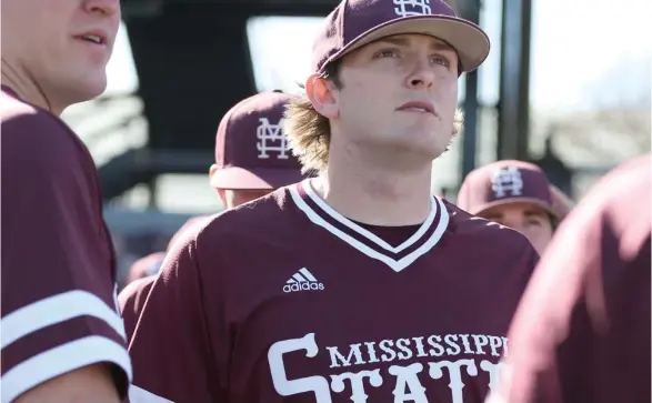  ?? Daily News) (Photo by Blake Williams, MSU athletic communicat­ions, for Starkville ?? Konnor Pilkington gets ready to take the field for one of his 15 starts for Mississipp­i State this season.