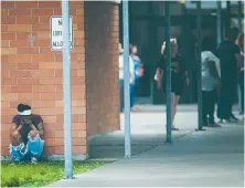  ?? AP PHOTO ?? WAKE-UP CALL? People gather at a nearby intermedia­te school following a shooting at Santa Fe High School.