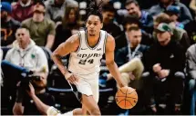  ?? Rick Bowmer/Associated Press ?? Devin Vassell was second on the team in scoring at 19.5 points per game in his first full season as a go-to scorer on the Spurs.