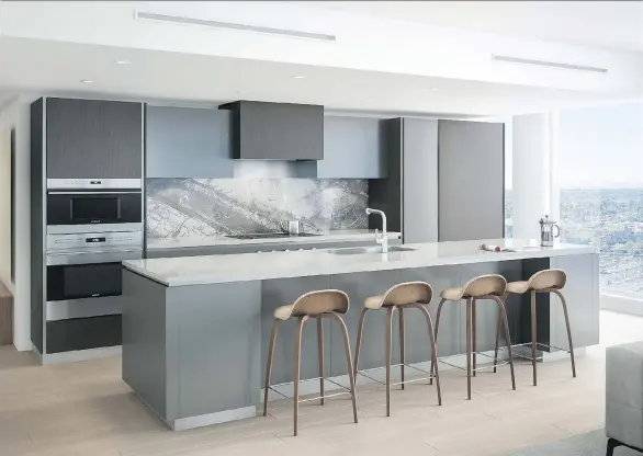  ?? PHOTOS: PNG MERLIN ARCHIVE ?? Kitchens will have integrated flat-panel cabinetry to house appliances, while backsplash­es will be finished in marble.