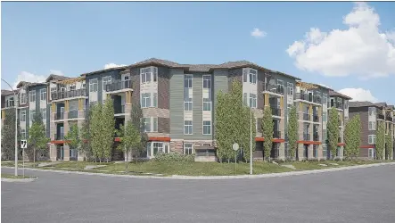  ?? SHANE HOMES MULTI- FAMILY ?? An artist’s rendering of Saratoga in Skyview, an apartment-style condo developmen­t by Shane Homes Multi-Family.
