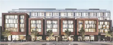  ?? PHOTO COURTESY OF STUDIO JCI ?? The Carvalo, a midrise property Clifton Blake is developing at 899 College St., combines purpose-built rental suites with two-storey duplex condos and retail at grade.