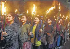  ?? PTI ?? Protesters in Assam march against the citizenshi­p (amendment) bill in Guwahati on Sunday.