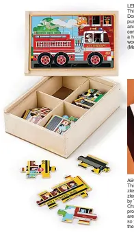  ?? ?? LEFT
This image released by Melissa & Doug shows a box set of wooden puzzles. With subjects like vehicles, animals and dinosaurs, the puzzles come with a lid which serves as a handy assembling tray, and the wood box makes for easy storage. (Melissa & Doug via AP)