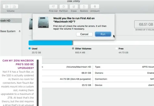  ??  ?? If you can start up in macOS Recovery after a bad crash or freeze, try running Disk Utility’s First Aid feature.