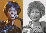  ?? PHOTO/DAVE PICKOFF, FILE ?? In this combinatio­n photo, actress Cynthia Erivo, left, portrays Aretha Franklin, right, in the National Geographic miniseries “Genius: Aretha.”AP