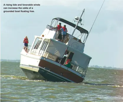  ??  ?? A rising tide and favorable winds can increase the odds of a grounded boat floating free.