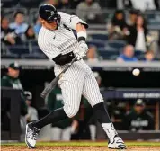  ?? Frank Franklin II/Associated Press ?? The New York Yankees’ Aaron Judge bats during the third inning against the Oakland Athletics on May 9 in New York.