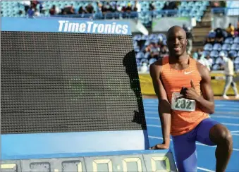  ?? PIC: MONIRUL BHUIYAN ?? On top of the world: Tebogo after breaking the junior 100m record