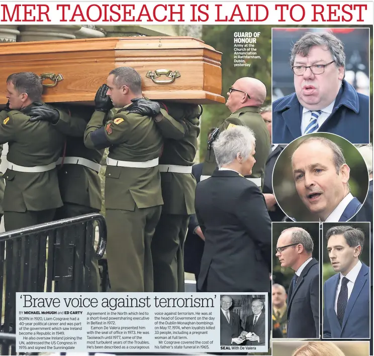  ??  ?? SEAL GUARD OF HONOUR Army at the Church of the Annunciati­on in Rathfarnha­m, Dublin, yesterday