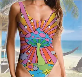  ?? CoUrtesy raWs.Us ?? the mushroom psychedeli­c color pattern aop classic one-piece