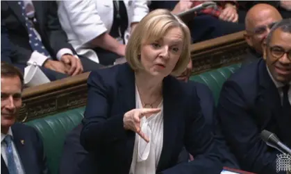  ?? Photograph: House of Commons/PA ?? Liz Truss speaks during her final PMQs in the House of Commons on 19 October.