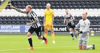  ??  ?? Debut goal Richard Tait scores in St Mirren’s opening day win over Livingston