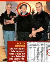  ??  ?? GEFÄHRLICH­E FREUNDSCHA­FT Der MicrosoftG­ründer mit Jeffrey Epstein (†) und seinem Mitarbeite­r Boris Nikolic (r.). Gates soll sich durch Epstein eine Chance auf den Nobelpreis erhofft haben