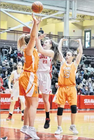  ?? MEMORIAL UNIVERSITY PHOTO ?? Haille Nickerson of the Memorial Sea-hawks releases a shot during a game against Cape Breton University earlier this month. Nickerson is expected to be one of the players asked to step up and help fill the void left by injured star Sydney Stewart.