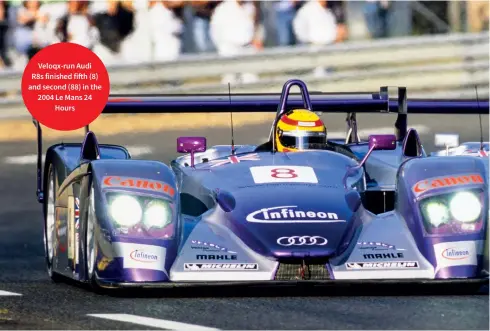  ??  ?? Veloqx-run Audi R8s finished fifth (8) and second (88) in the 2004 Le Mans 24 Hours