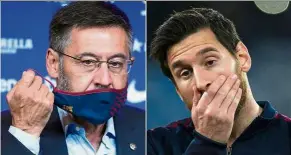  ??  ?? Inevitable: Bartomeu’s (left) departure had long been a possibilit­y after a series of political blunders created anger and distrust between the board and players, especially Messi (right). — AFP