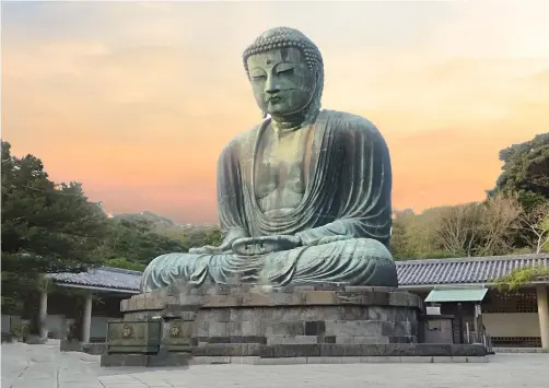  ?? IMAGES © SHUTTERSTO­CK ?? BELOW The Great Buddha of Kamakura is a large bronze statue of Amitābha, located on the temple grounds. Including the base, it measures 13.35 metres (43.8 ft) tall and weighs approximat­ely 93 tonnes (103 tons), Kōtoku-in, Japan