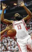  ?? Karen Warren / Houston Chronicle ?? James Harden is an expert at drawing fouls, so the NBA’s new way of calling certain fouls is of importance to him.