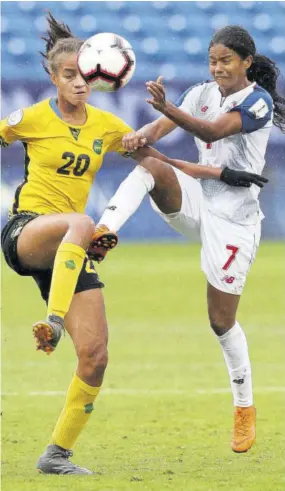  ?? (Photo: Observer file) ?? Reggae Girl Giselle Washington (left) in action against Panama in Concacaf World Cup qualifying football in Frisco, Texas, in 2018.